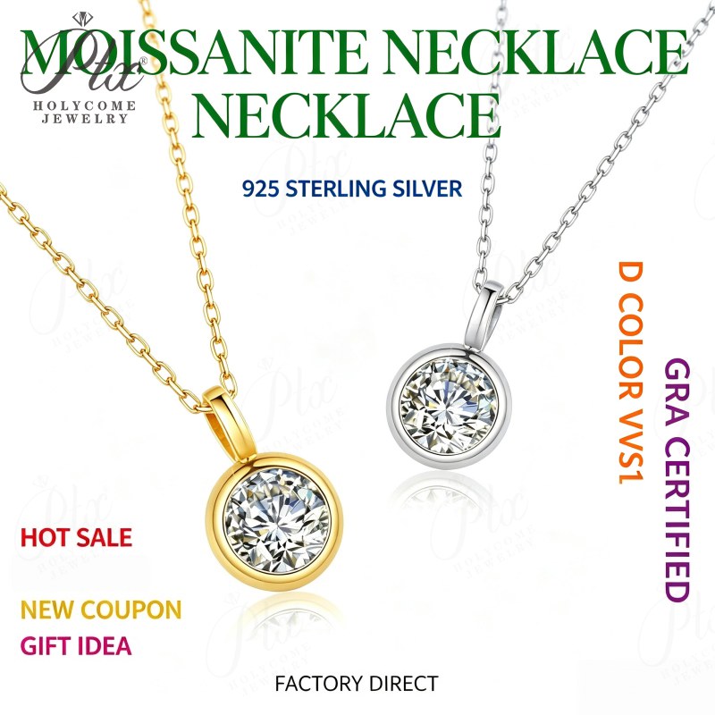 1ct Round Moissanite Necklace in 925 Silver